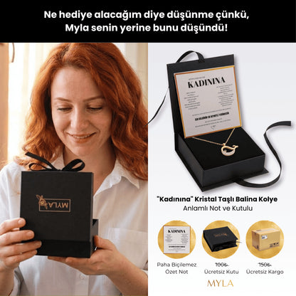 Kadınına Kristal Taşlı Balina Kolye Anlamlı Not ve Kutulu