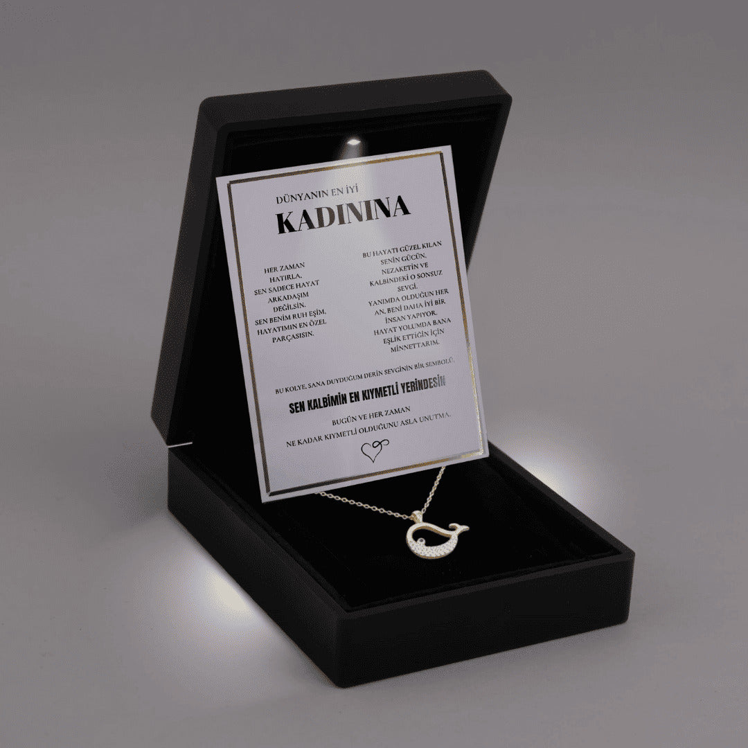 Kadınına Kristal Taşlı Balina Kolye Anlamlı Not ve Kutulu