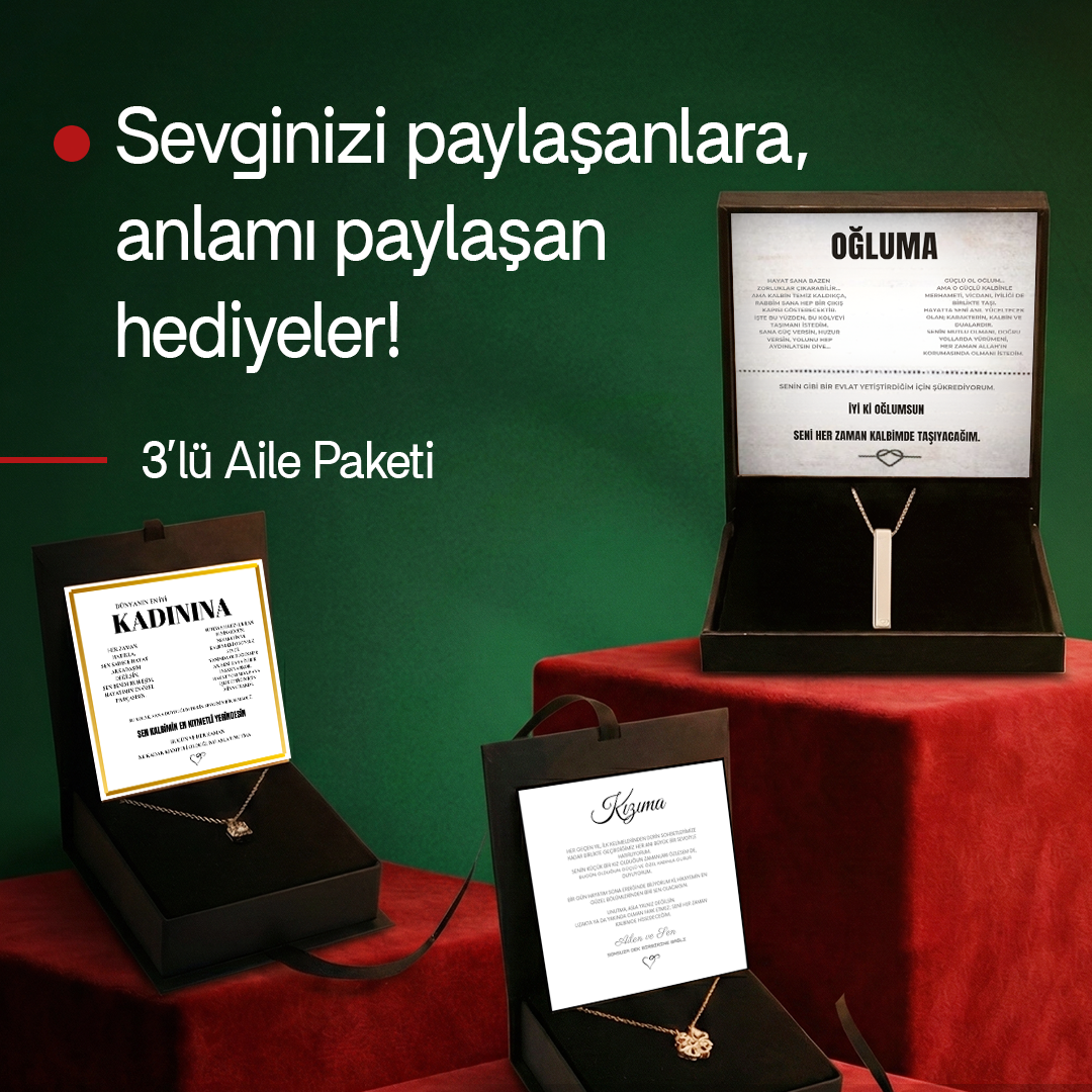 Myla 3'lü Aile Paketi Kızıma Yonca, Kadınıma Zarafet ve Oğluma Çubuk Kolye