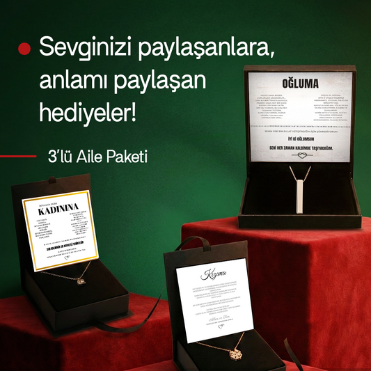 Myla 3'lü Aile Paketi Kızıma Yonca, Kadınıma Zarafet ve Oğluma Çubuk Kolye