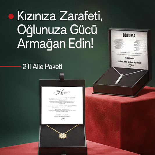 Myla 2'li Aile Paketi Kızıma Yonca ve Oğluma Çubuk Kolye