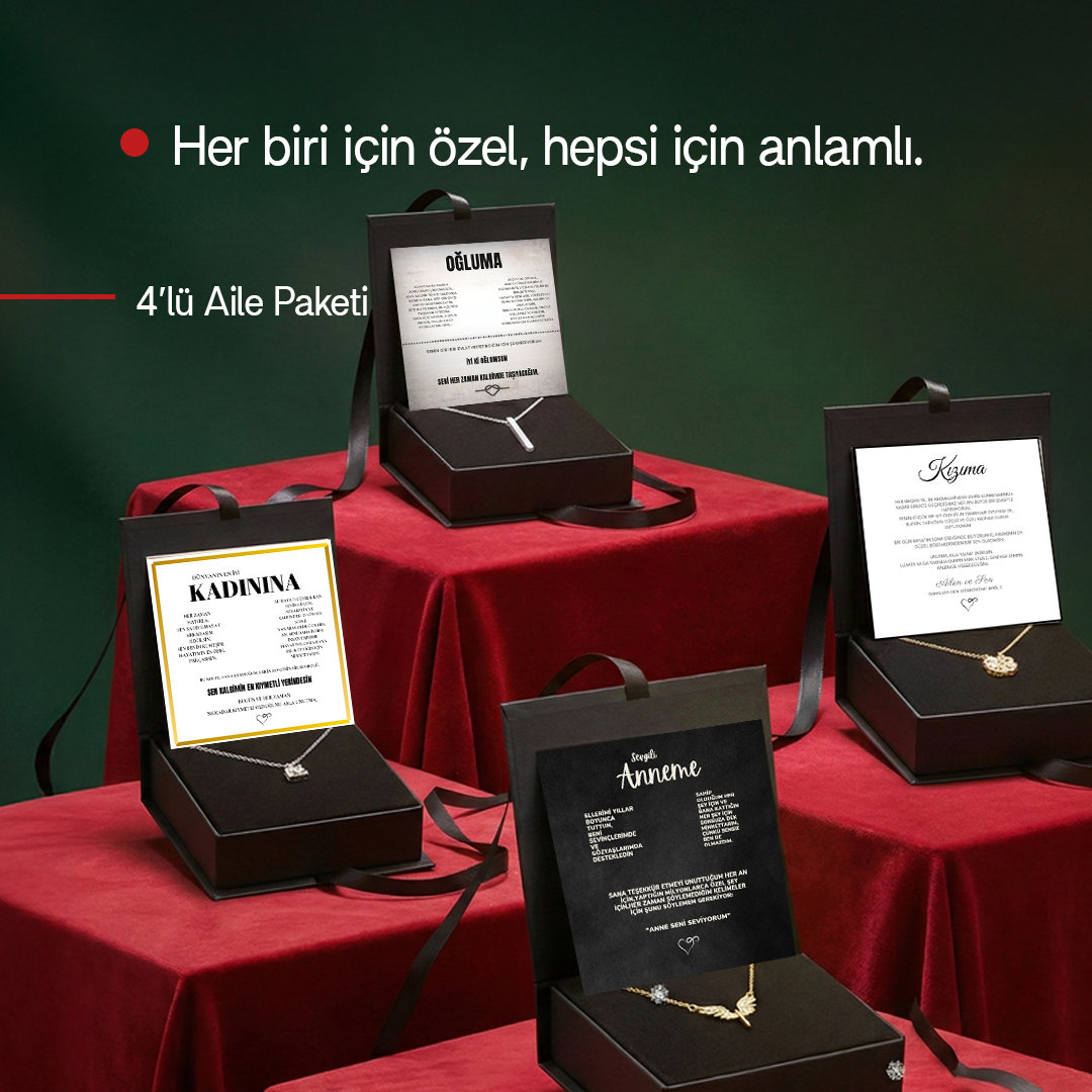 Myla 4'lü Aile Paketi Kızıma Yonca, Kadınıma Zarafet, Anneme Melek ve Oğluma Çubuk Kolye