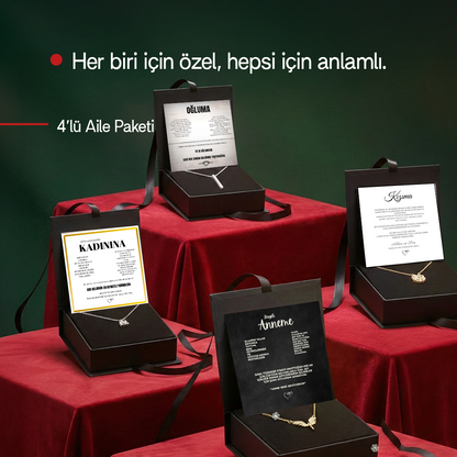 Myla 4'lü Aile Paketi Kızıma Yonca, Kadınıma Zarafet, Anneme Melek ve Oğluma Çubuk Kolye