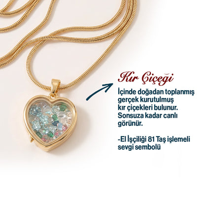 Avucunun içinde sevgimi hatırla Notlu Kalpli Kır Çiçeği Kolye