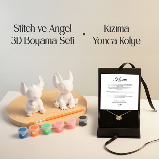 Kızıma YONCA KOLYE HEDİYE SETİ ve STİCH - ANGELA 3D BOYAMA SETİ