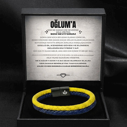 Oğluma Sarı - Lacivert Takım Bilekliği Hazır Hediye Paketi