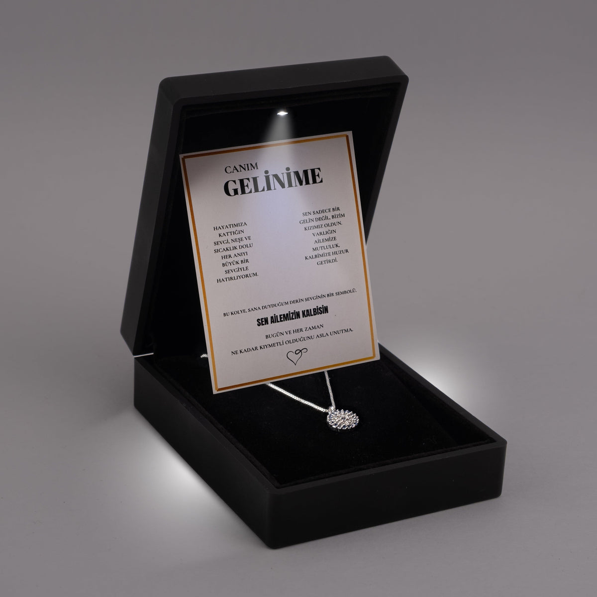 Gelinime Koruyucu Işık Nazar Kolye Anlamlı Not ve Kutulu