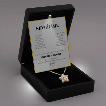 Sevgilime Elmas İşlemeli Star Kolye Anlamlı Not ve Kutulu