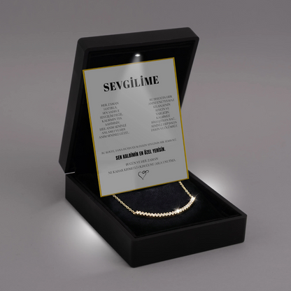 Sevgilime Sıra Taşlı Gold Renk Kolye Anlamlı Not ve Kutulu