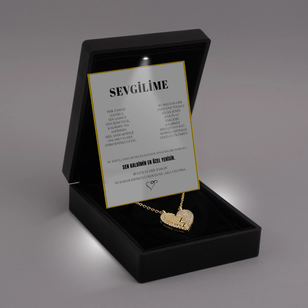 Sevgilime Mıknatıslı Kalbim Sende Kolye Anlamlı Not ve Kutulu