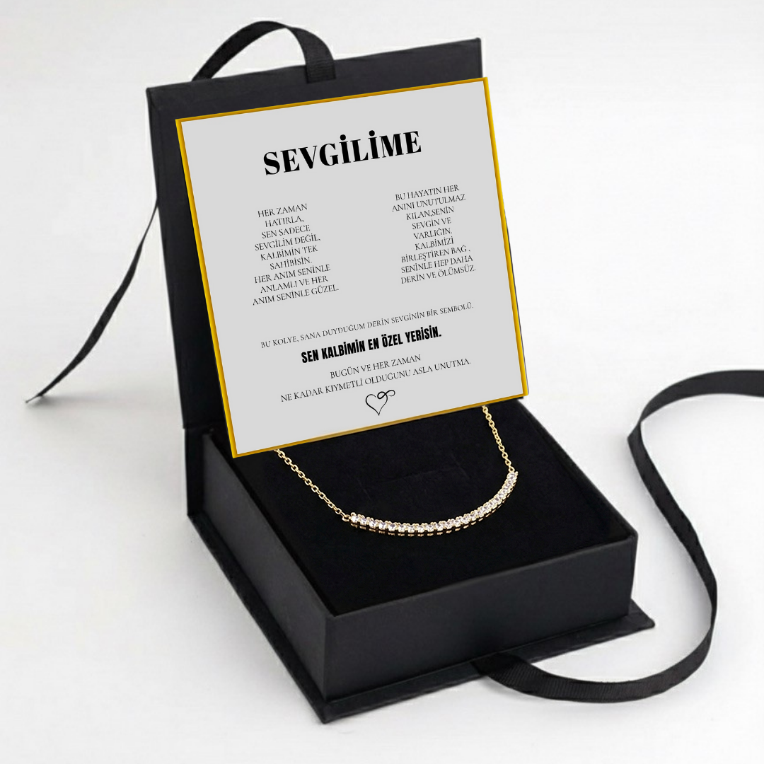 Sevgilime Sıra Taşlı Gold Renk Kolye Anlamlı Not ve Kutulu