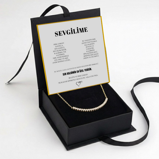 Sevgilime Sıra Taşlı Gold Renk Kolye Anlamlı Not ve Kutulu